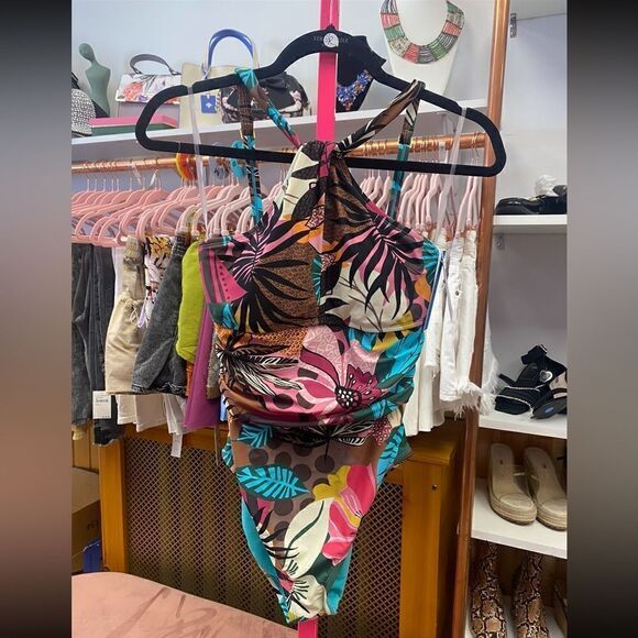 NWT BLEU BY ROD BEATTIE High Neck One-Piece Swimsuit In Multi Color SZ 6 - Picture 2 of 6